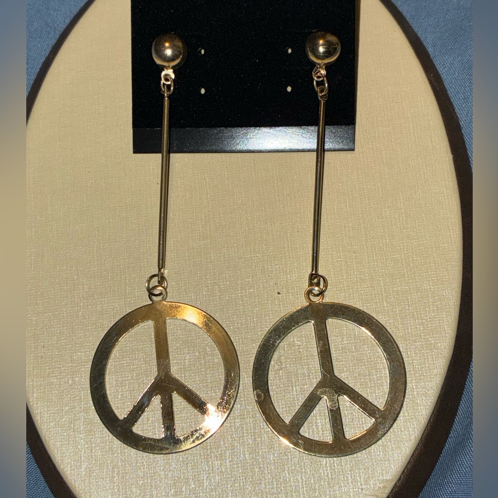 Gold Peace Sign Drop Earrings - Women Jewelry